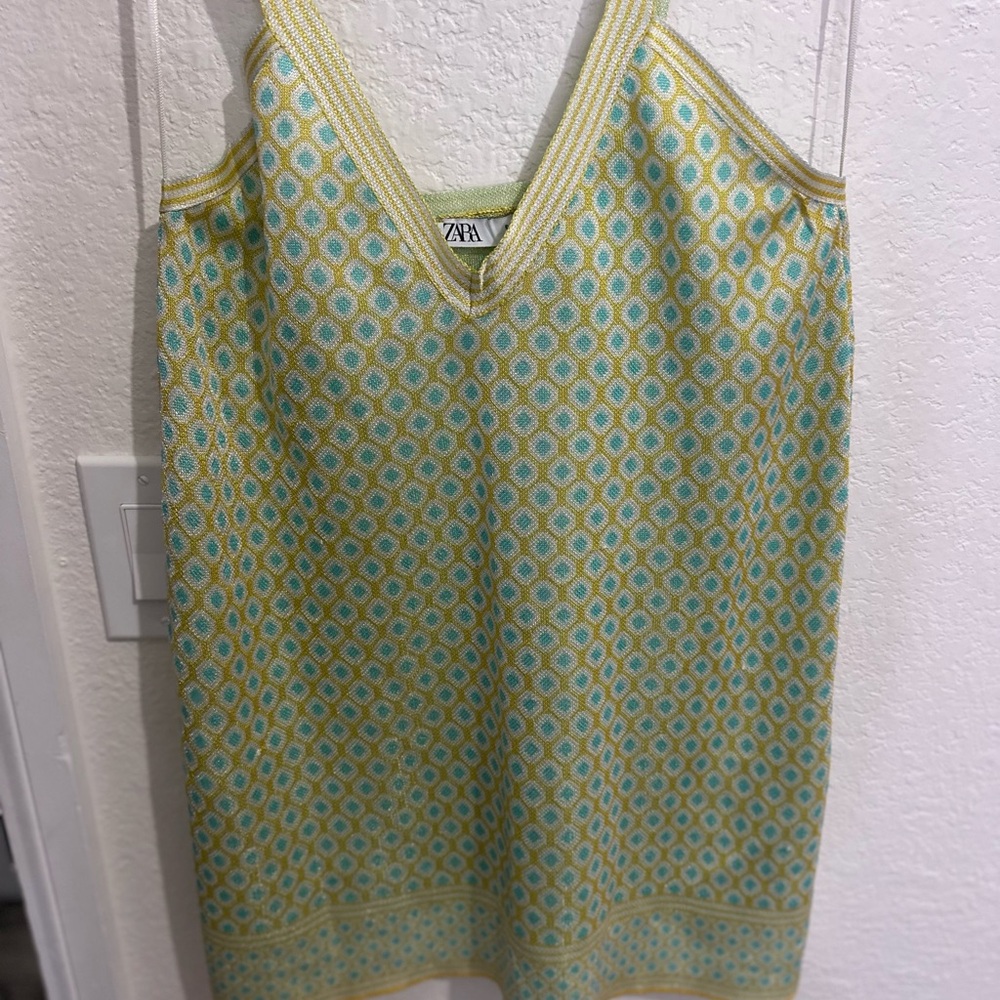 Zara Yellow and Cream Sleeveless Camisole Top